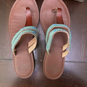 Hollister Women's Brown Sandals with Blue Accents